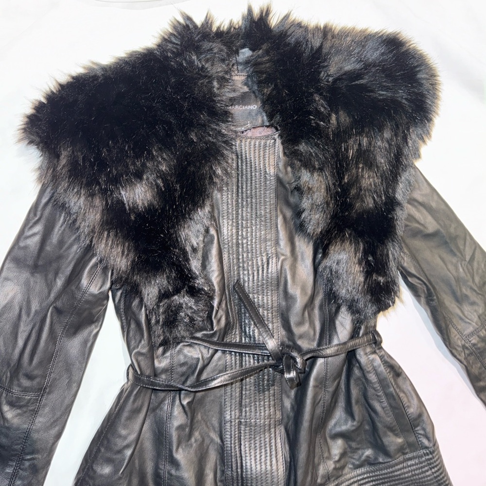 New Guess Marciano Genuine Leather Zip Up Jacket Faux Fur S